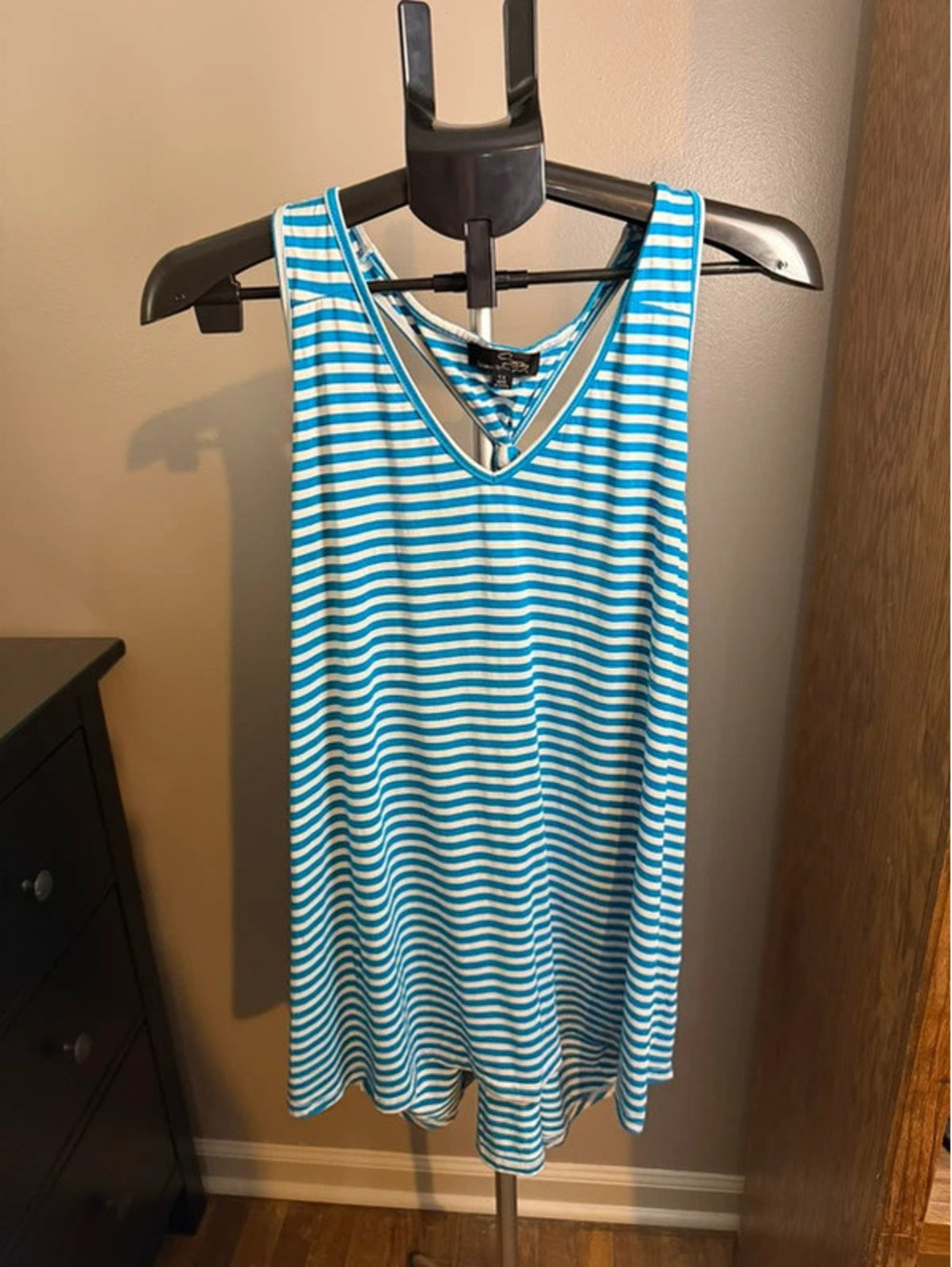 Suzanne Betro Blue & White Striped Cross-Back Tank Top 1X